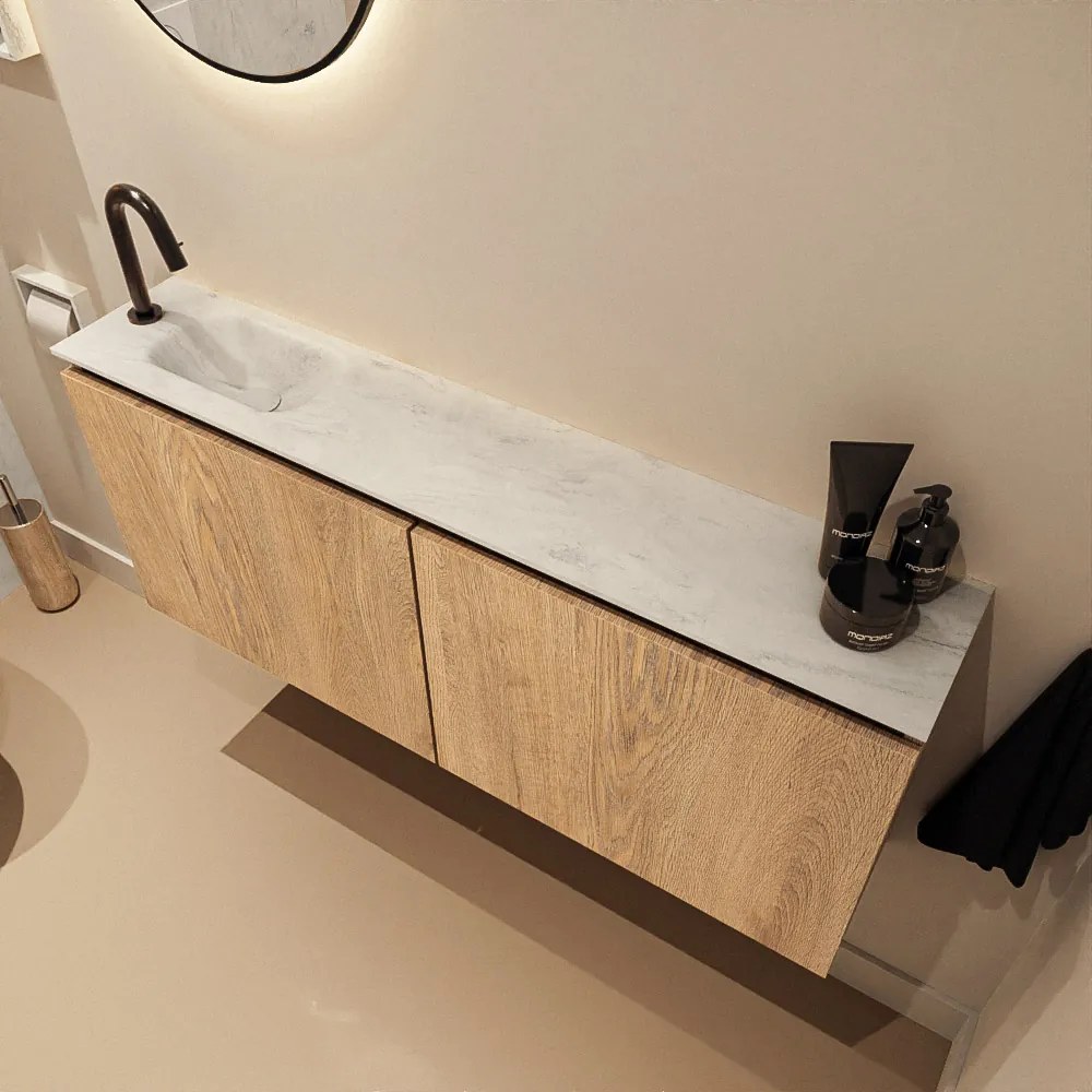 Mondiaz Ture DLux toiletmeubel 120cm washed oak met wastafel opalo links met kraangat