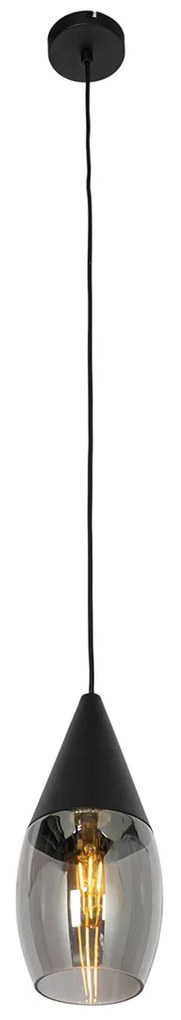 Moderne hanglamp zwart met smoke glas - Drop