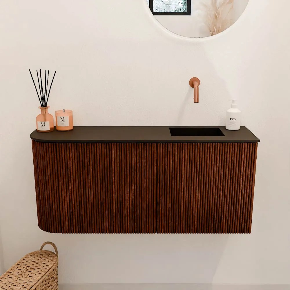 Mondiaz Joya 90cm toiletmeubel ronding links ruby met wastafel faye rechts zonder kraangat urban