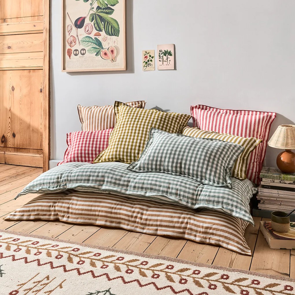 Gingham vloermat, katoen en linnen lengte 120 cm, Cottage