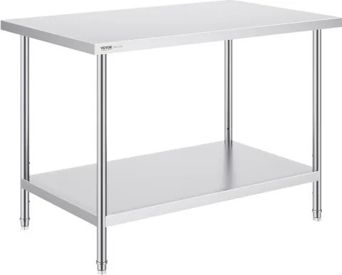 VEVOR RVS-voorbereidingstafel, metalen werktafel met 3 verstelbare hoogtes, commercieel werkstation voor keuken, garage, restaurant, achtertuin 762 x 1219 x 864 mm
