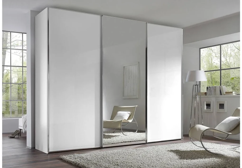 Goossens Kledingkast Big Choice Type 01 163, Slaapkamerkast 280 cm breed, 222 cm hoog, 2 glas schuifdeuren en 1 spiegel schuifdeur midden