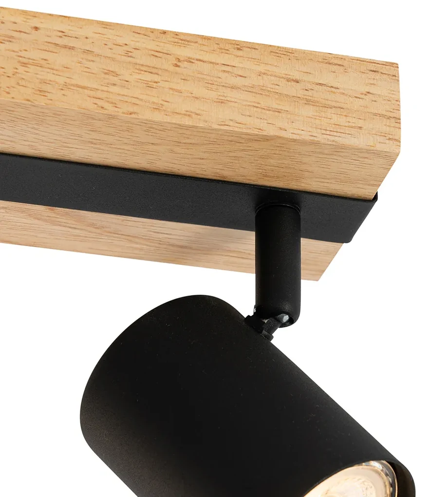 Smart plafondSpot / Opbouwspot / Plafondspot zwart met hout 3-lichts draai- en kantelbaar incl. Wifi GU10 50mm - Jeana Modern, Industriele / Industrie / Industrial GU10 Binnenverlichting Lamp