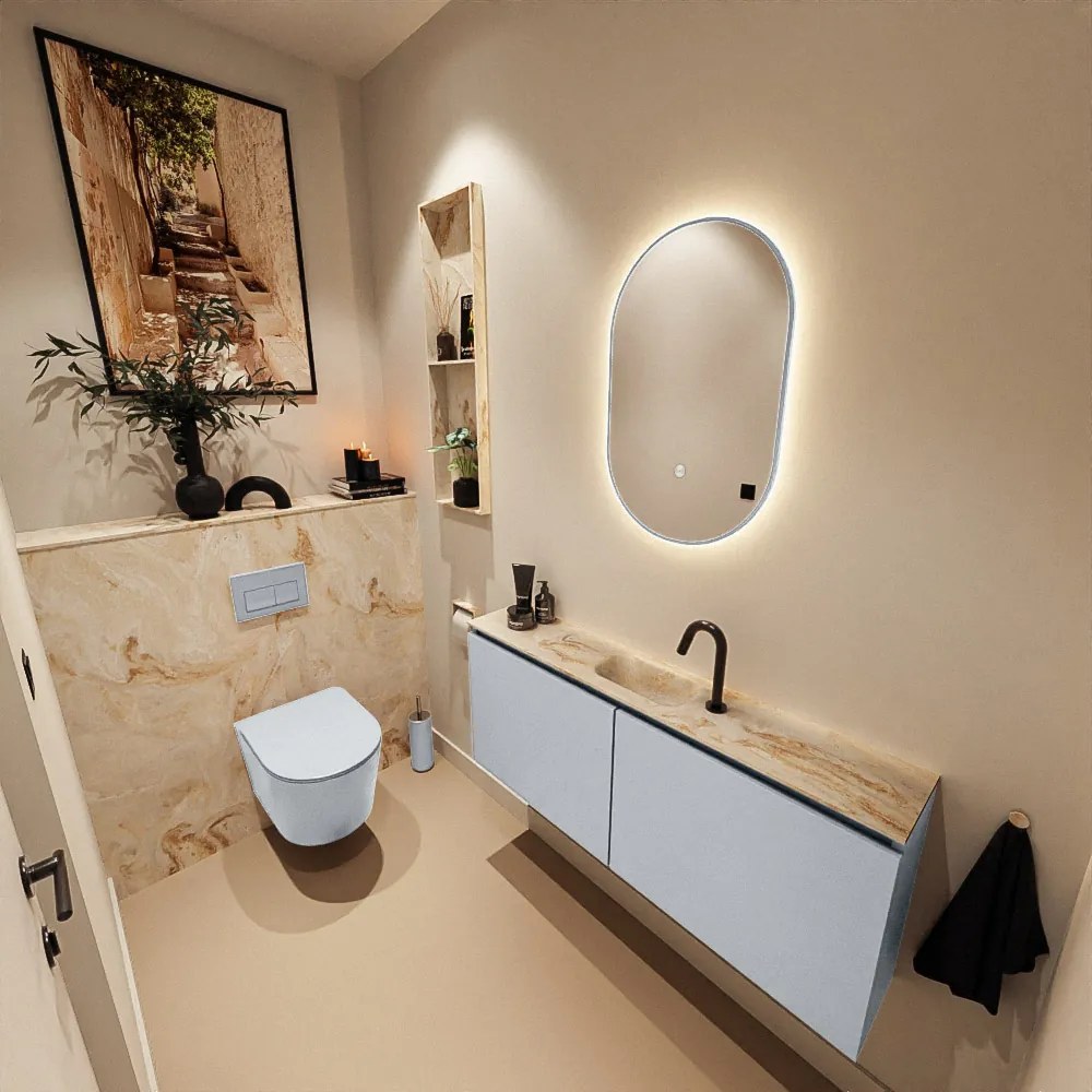 Mondiaz Ture DLux toiletmeubel 120cm clay met wastafel frappe midden met kraangat