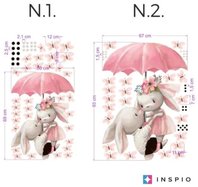 INSPIO Konijntjes die met een Paraplu vliegen - Aquarel sticker