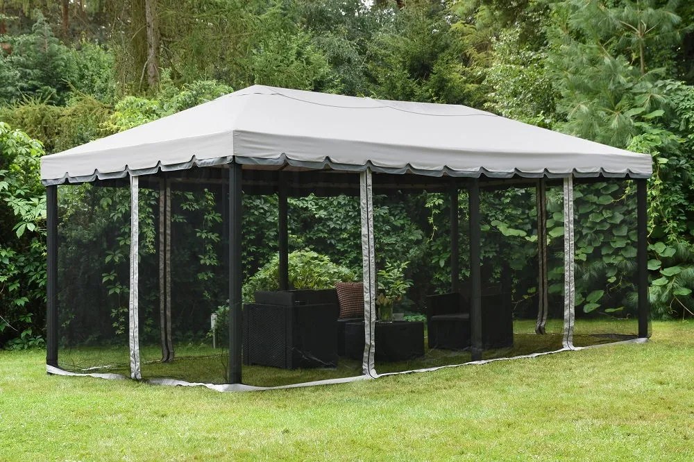 Grijs tuinpaviljoen met muskietennet Valencia 3x6 m Garden Point