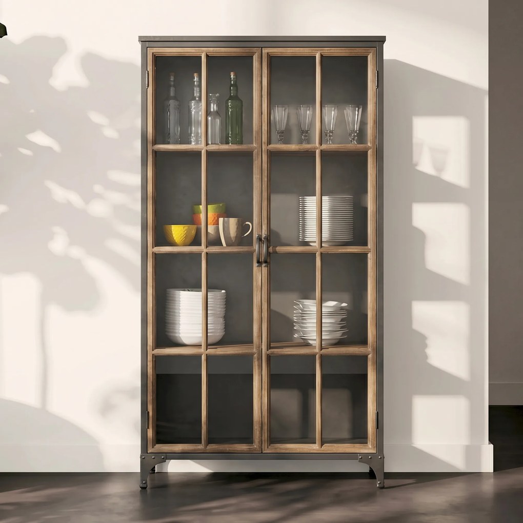 Vitrinekast Industrieel Staal - 97x39x187cm.