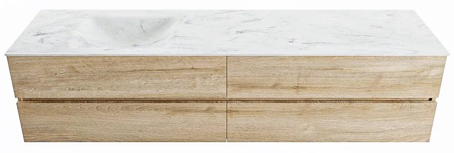 Mondiaz Vica DLux badmeubel 200cm washed oak 4 lades met wastafel opalo links 1 kraangat