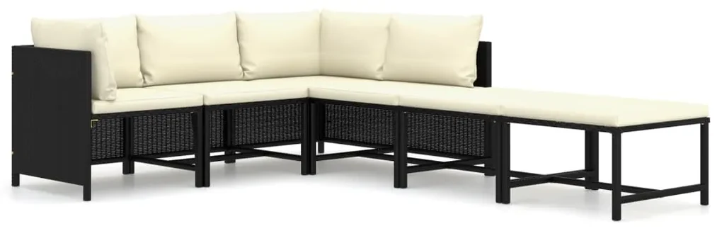 vidaXL 6-delige Loungeset met kussens poly rattan zwart