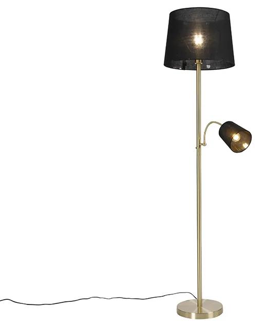 Klassieke vloerlamp goud stoffen kap zwart met leeslamp - Retro Klassiek / Antiek E27 Binnenverlichting Lamp
