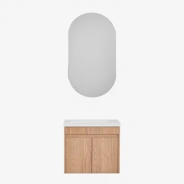 Narek Zwevend Houten Badkamermeubelset Met Geïntegreerde Wastafel Ash Brown & Ovaal Met Opbergruimte Zwart 50x90 Cm Oricsa & Zonder Kraan - Sklum