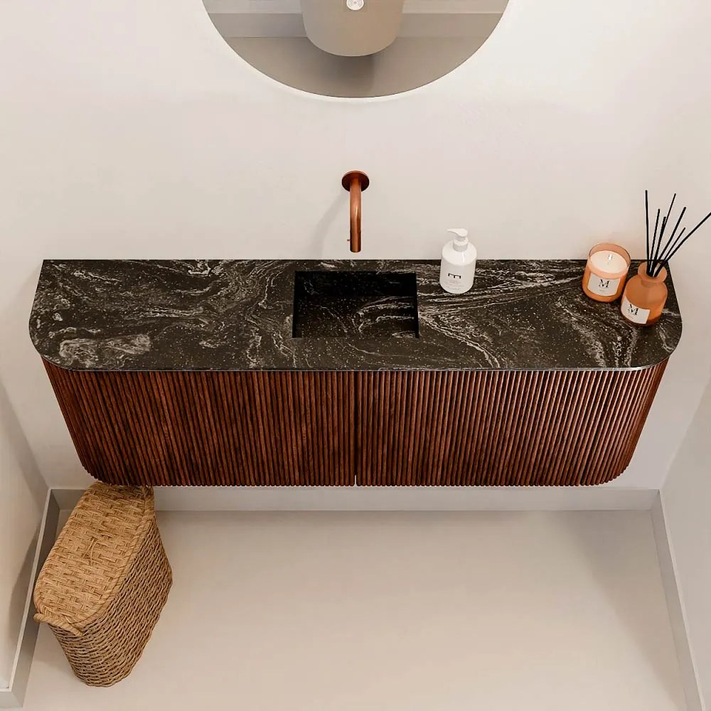 Mondiaz Joya DLux 115cm toiletmeubel ronding links/rechts ruby met wastafel faye midden zonder kraangat lava