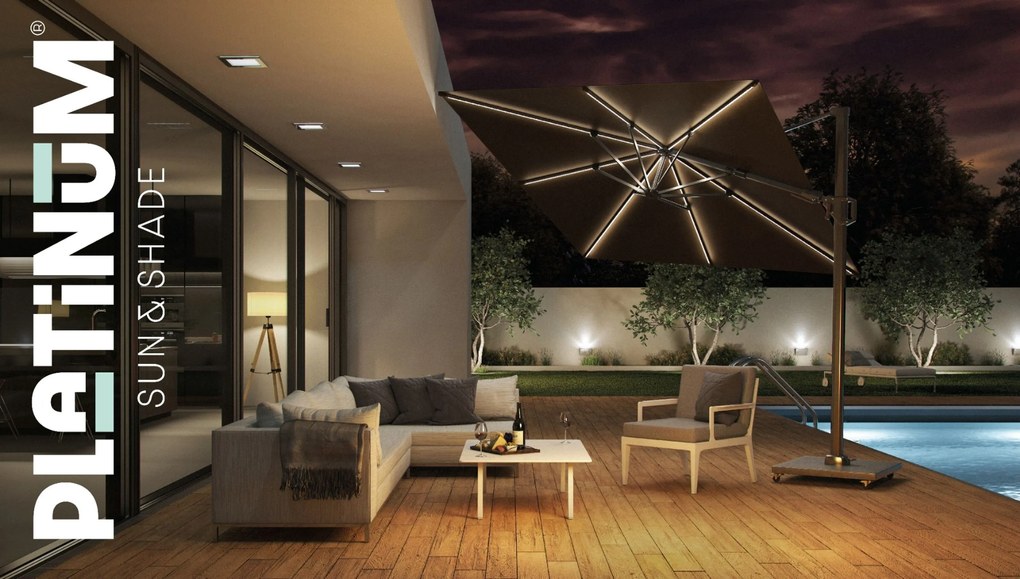 Platinum Challenger zweefparasol 3x3m T2 (incl. voet + hoes) anthracite GLOW