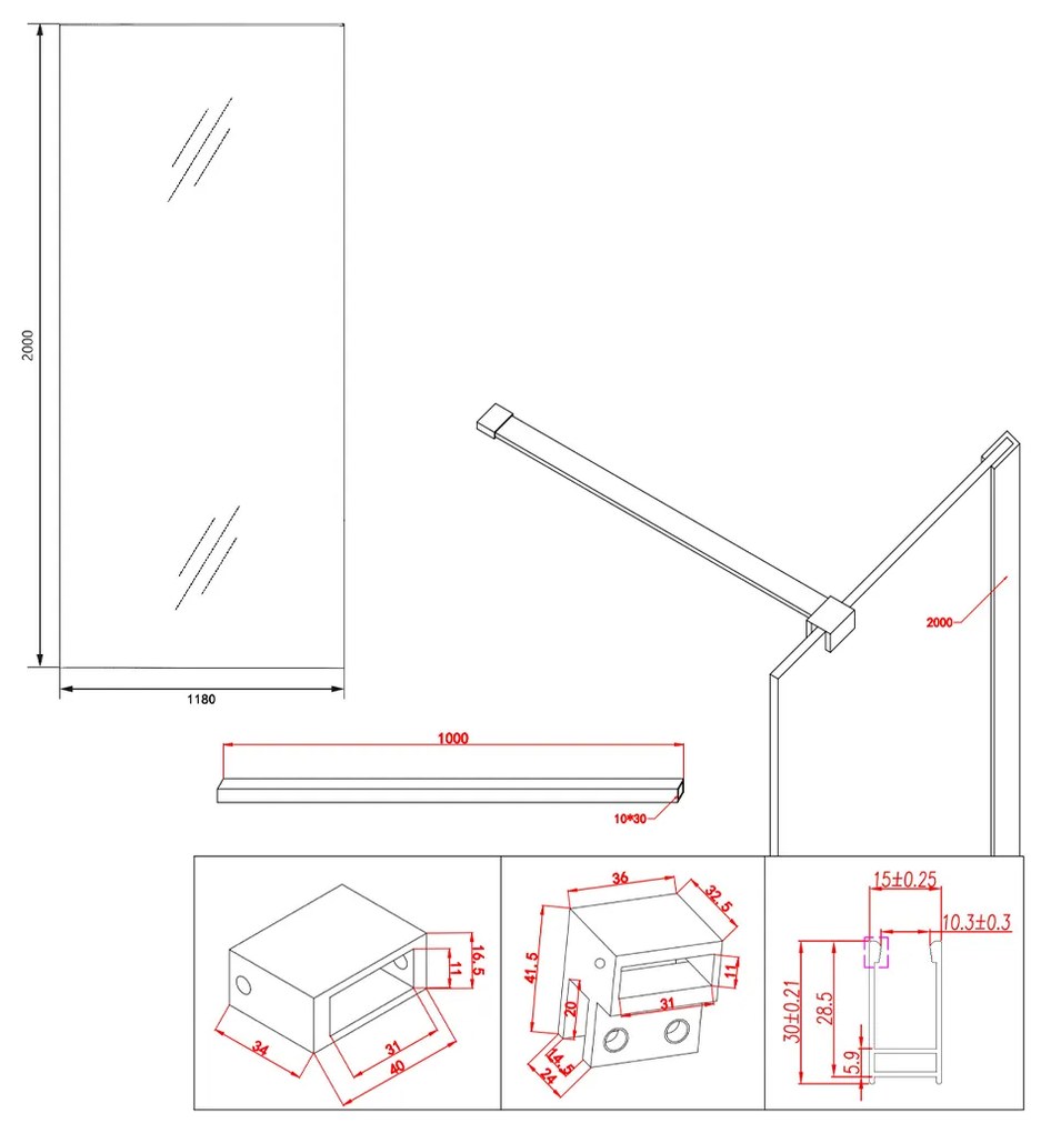 Saniclear Redro douchewand 120cm anti-kalk 8mm zwart
