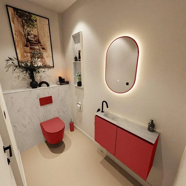 MONDIAZ TURE-DLUX 80cm toiletmeubel Fire. EDEN wastafel Opalo positie links. Met 1 kraangat. TUREDX80FIRL1OPA