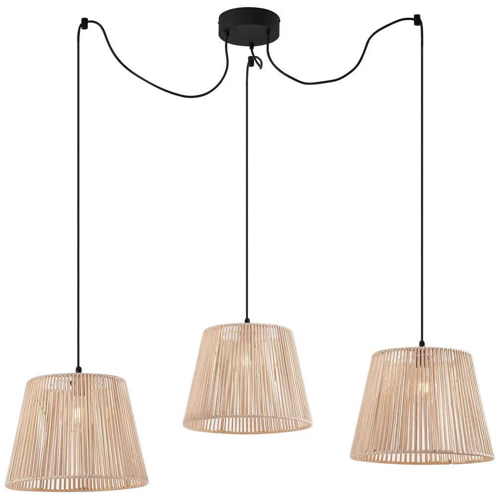 Buiten hanglamp zwart met beige kappen van touw 3-lichts IP44 - Cava Jayla