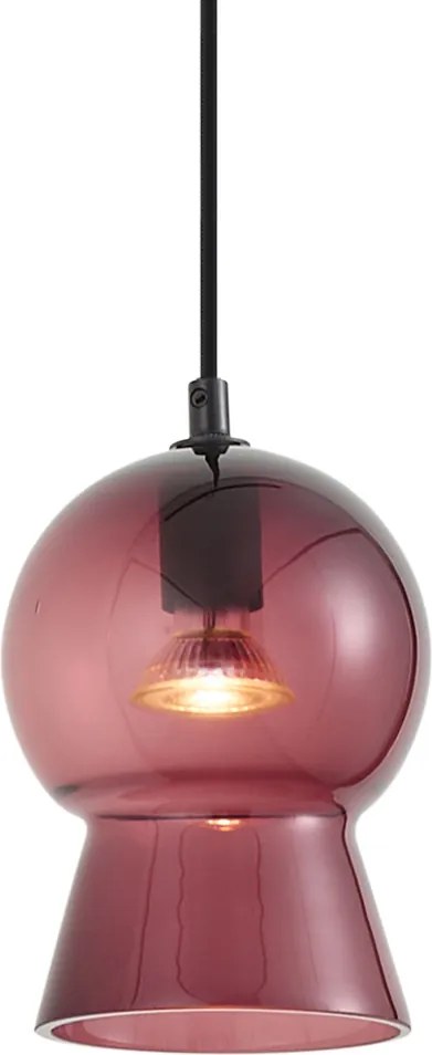 Retro hanglamp zwart met paars glas voor railsysteem 1-fase - Iconic Bell
