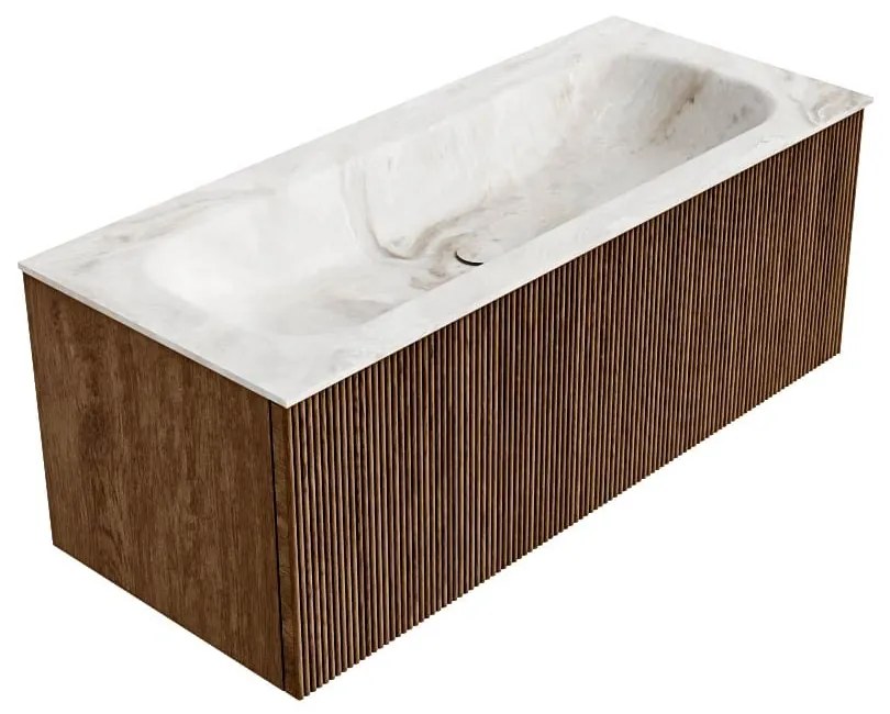 Mondiaz Kurve-dlux 110cm badmeubel walnut met 1 lade en wastafel big medium midden 1 kraangat frappe