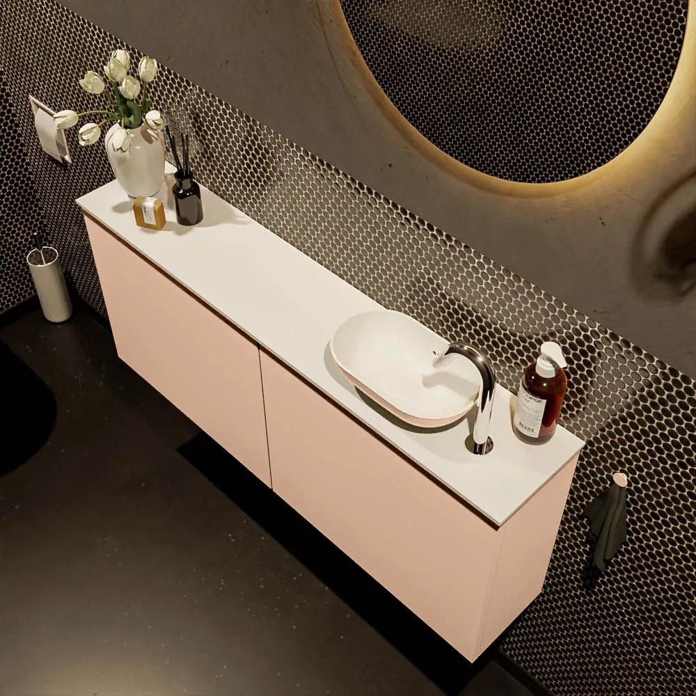 Mondiaz Fowy toiletmeubel 120cm rosee met oudroze waskom rechts en kraangat