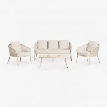 Tuinset Met 2-zitsbank, 2 Stoelen Van Gevlochten Touw En Salontafel Arhiza Tapioca Beige - Sklum
