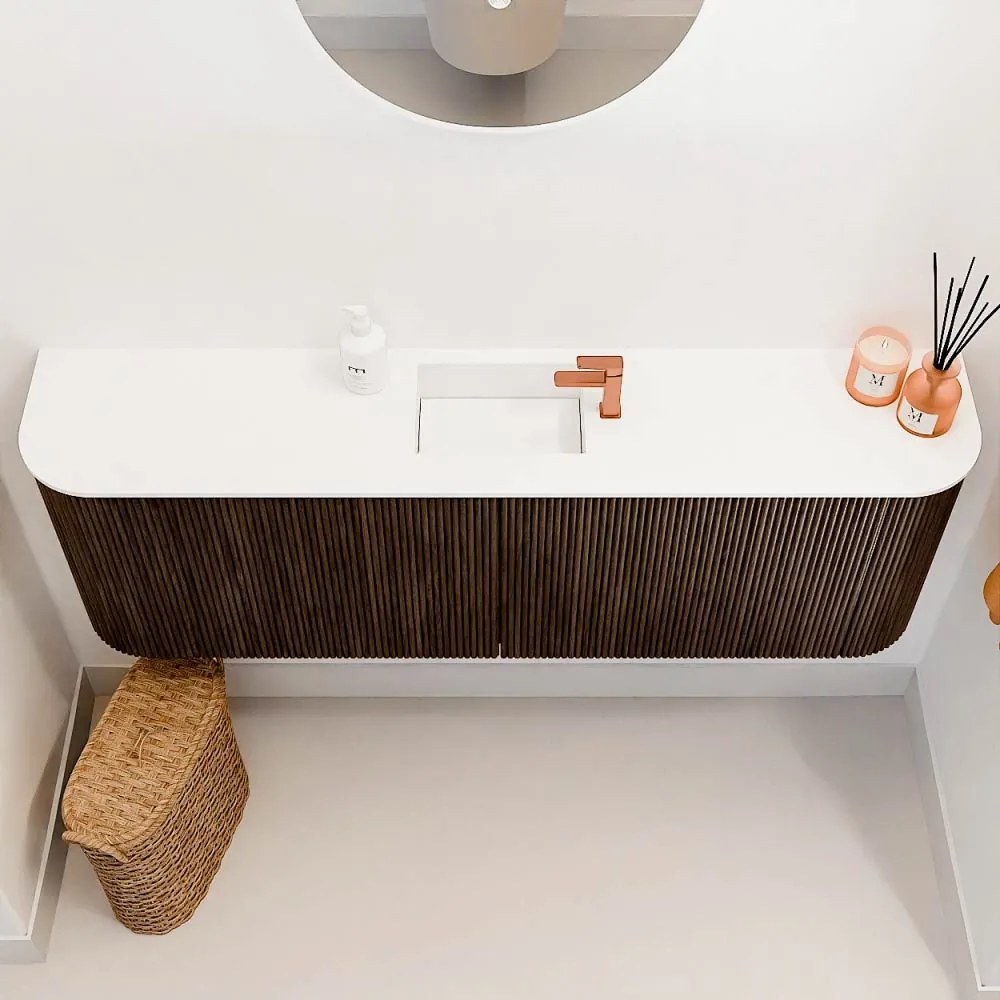 Mondiaz Joya 125cm toiletmeubel ronding links/rechts walnut met wastafel faye midden 1 kraangat talc