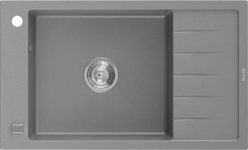 Mexen Elias granieten gootsteen met 1 bak en afdruiprek 795 x 480 mm, grijs, chromen sifon - 6511791005-71