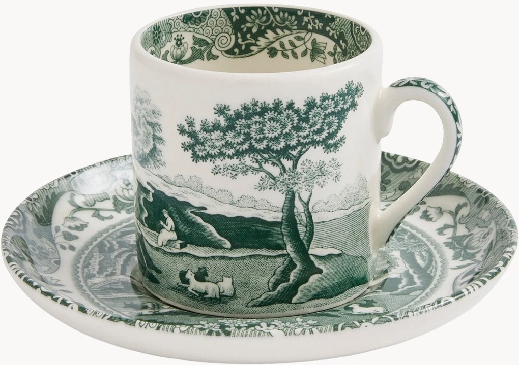 Koffiekopje & schoteltje Heritage Green Italian van keramiek, 2-delig