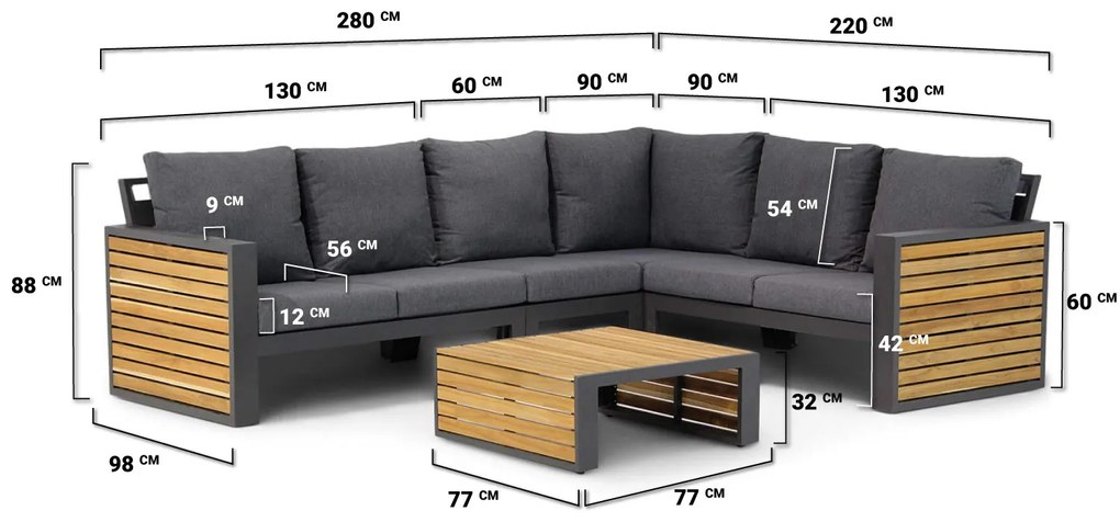 Hoek loungeset 6 personen Aluminium/teak Grijs  Lifestyle Garden Furniture Verona