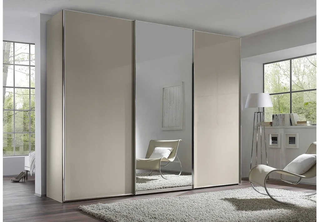 Goossens Kledingkast Big Choice Type 01 163, Slaapkamerkast 249 cm breed, 222 cm hoog, 2 glas schuifdeuren en 1 spiegel schuifdeur midden