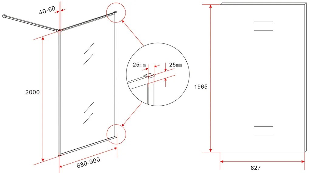Mueller Square inloopdouche 90x200cm helder glas met nano-coating geborsteld brons