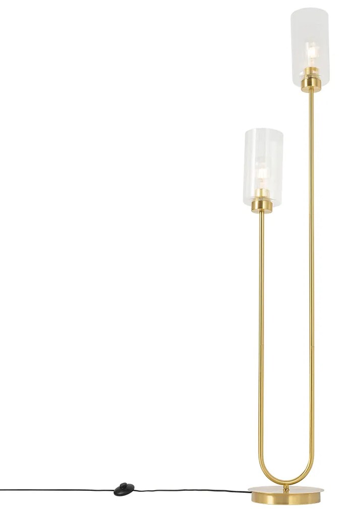Art Deco vloerlamp goud met glas 2-lichts - Laura