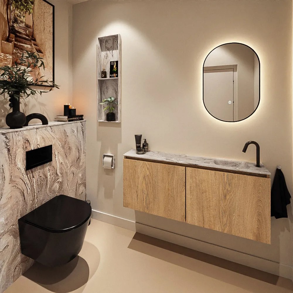 Mondiaz Ture DLux toiletmeubel 120cm washed oak met wastafel glace rechts met kraangat