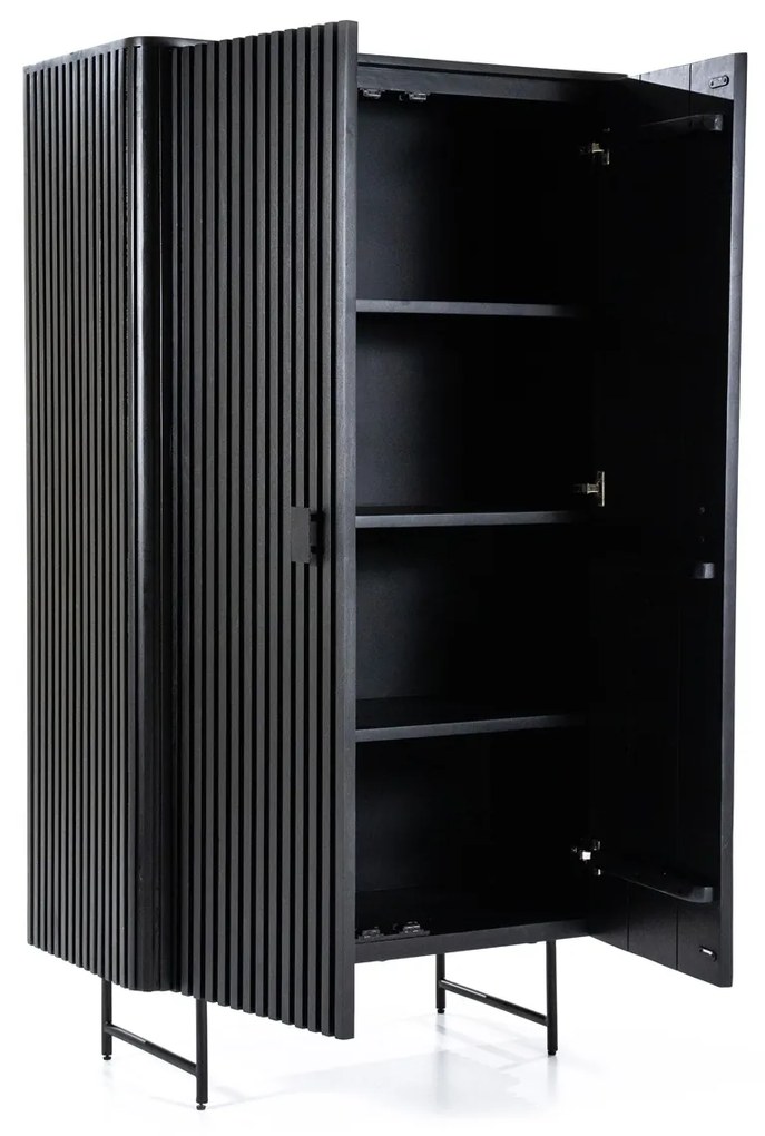 Eleonora Remi Zwarte Retro Kast Met Houten Latjes - 96x45x170cm.