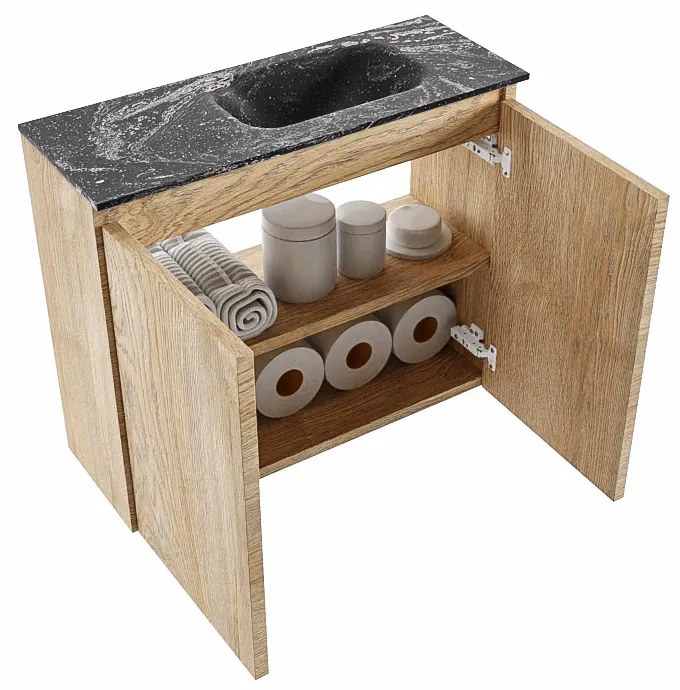 Mondiaz Ture DLux toiletmeubel 60cm washed oak met wastafel lava rechts zonder kraangat