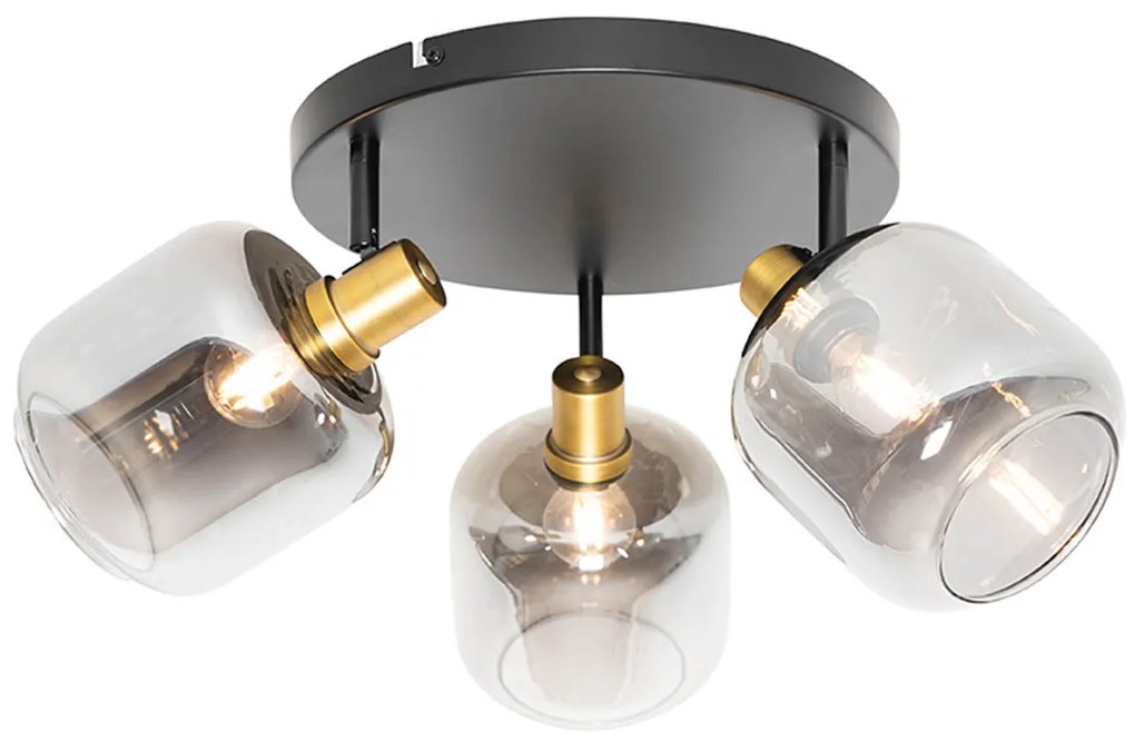 Smart plafondSpot / Opbouwspot / Plafondspot zwart met goud met smoke glas incl. 3 Wifi P45 - Zuzanna Modern E14 rond Binnenverlichting Lamp