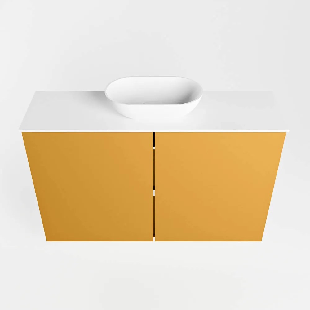 Mondiaz Fowy toiletmeubel 80cm ocher met witte waskom midden en kraangat