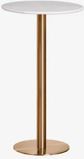 Ronde Hoge Bartafel Ø60 Cm In Natuurlijk Steen Xiren Wit Marmer Guangxi & Geborsteld Rozengoud - Sklum