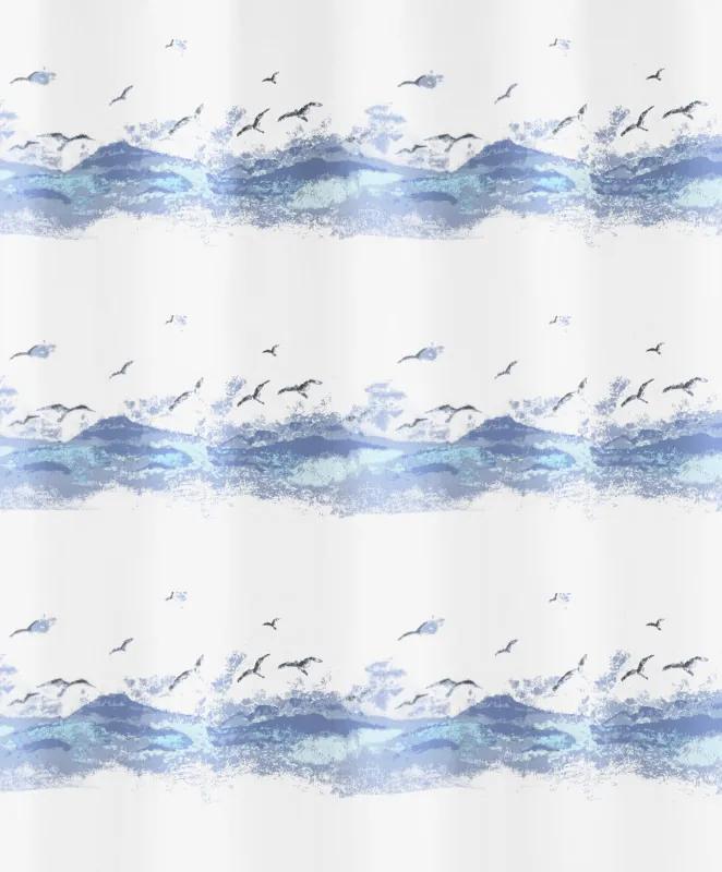 Seaside douchegordijn 240 cm breed, 180 cm hoog, krokusblauw