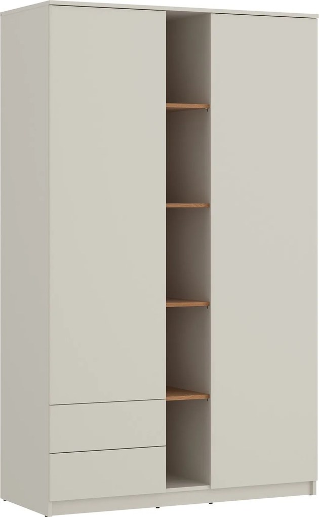 Kledingkast Ferferu 106, Kasjmier, Eiken, 205x120x60cm, 122.8 kg, Kledingkast deuren: Met scharnieren