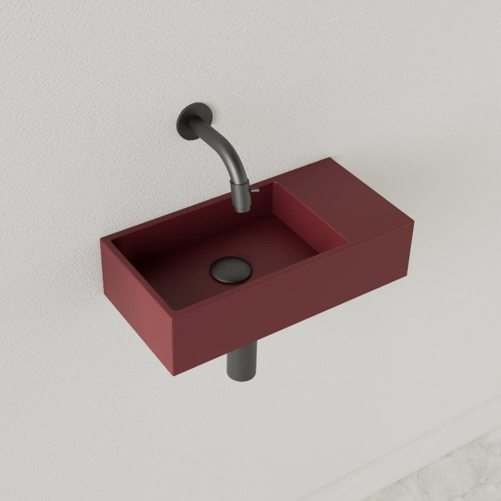 Sanigoods Nano fontein rechts wijn rood zonder kraangat 36x18cm