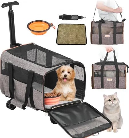 VEVOR Hondentrolley Opvouwbare hondenrugzak Max. draagvermogen 9,9 kg Transporttas Gemaakt van 600D Oxford-stof Hondenkar met 4 wielen Huisdierentrolley Hondenreistas Ideaal voor autoritten of excursies