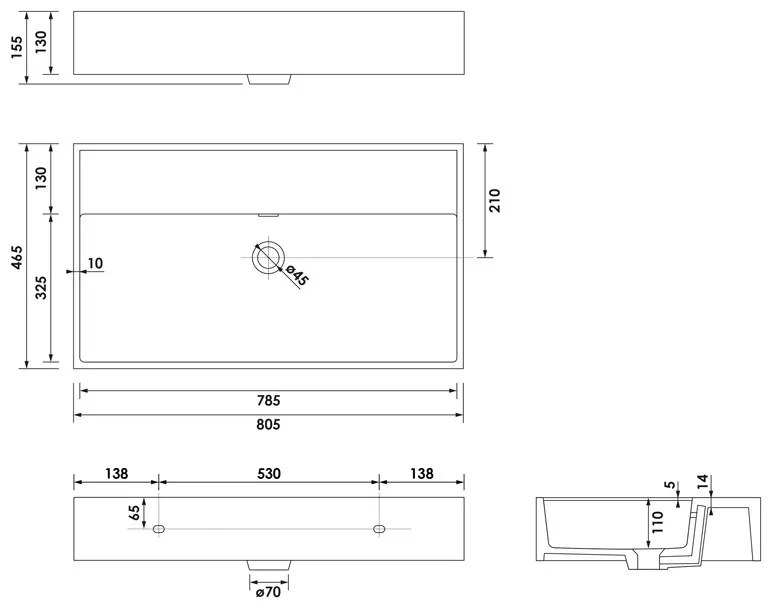 Brauer Lunar wastafel keramiek 80cm zonder kraangat wit glans