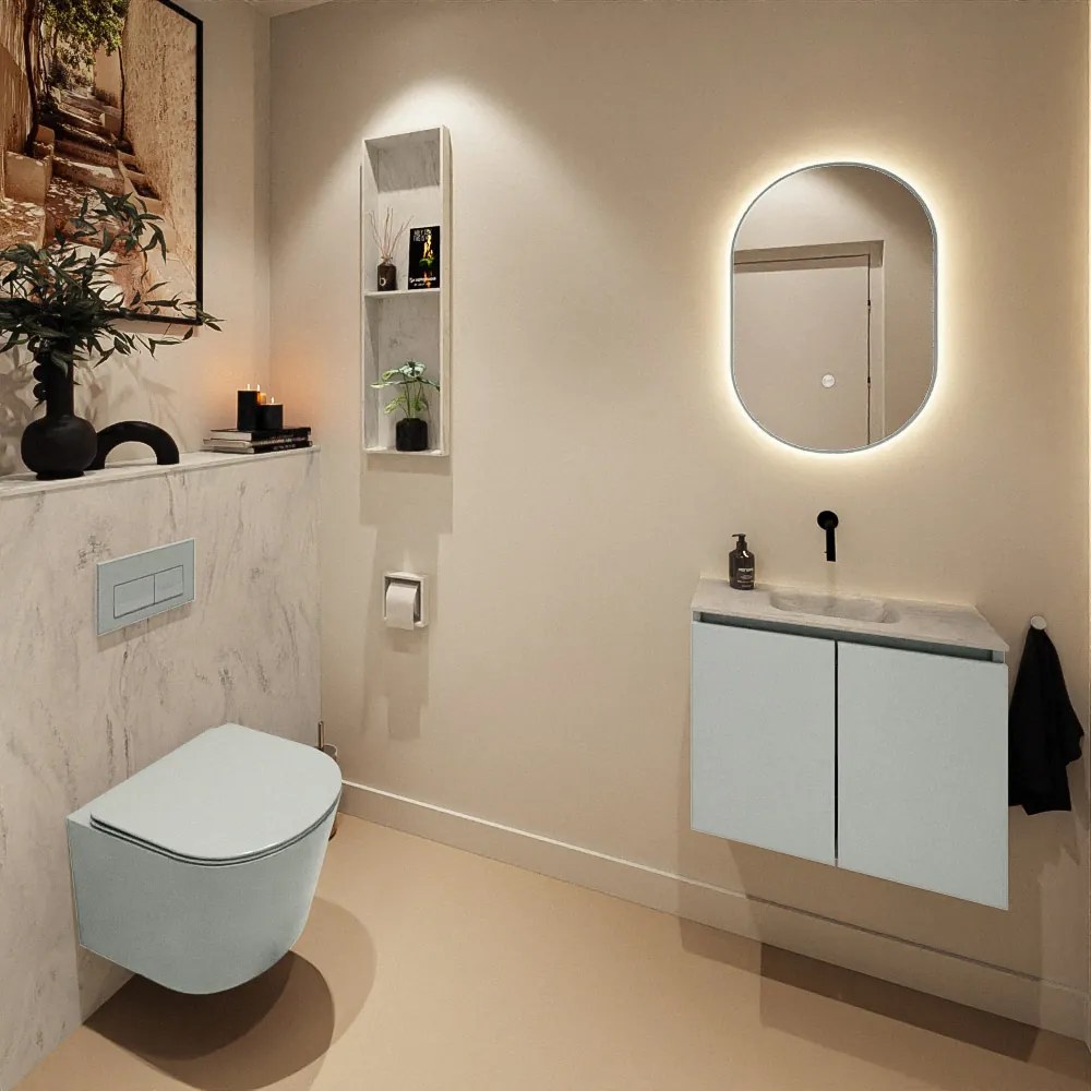 Mondiaz Ture DLux toiletmeubel 60cm greey met wastafel opalo midden zonder kraangat