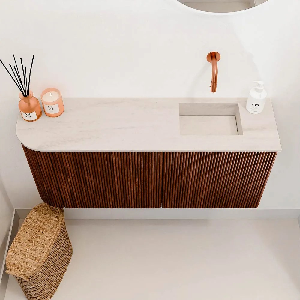 Mondiaz Joya DLux 90cm toiletmeubel ronding links ruby met wastafel faye rechts zonder kraangat meli