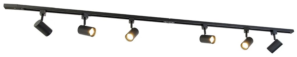 Modern railsysteem met 6 Spot / Opbouwspot / Plafondspots zwart 1-fase 194cm - Iconic Jeana Modern GU10 rond Binnenverlichting Lamp