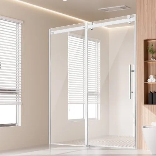 VEVOR frameloze douchedeur schuifdeur voor douchecabine 1474-1499 x 1905 mm, doucheglas schuifdeur met 8 mm helder gehard glas, waterdicht, breukvast, vuilafstotend, met roestvrijstalen beslag