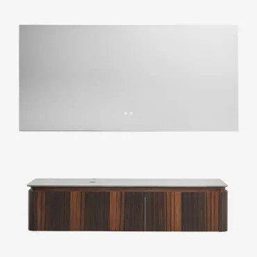 Hangend Badkamermeubelset 160x55 Cm In Lavena Hout Donker Hout & Rectangular Led And Antifog 160x75 Cm Riben - Sklum
