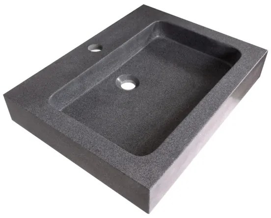 Saniclass Grey stone meubelwastafel 60x9.5x45.7cm zonder overloop 1 wasbak 1 kraangat Graniet Black Stone 20501