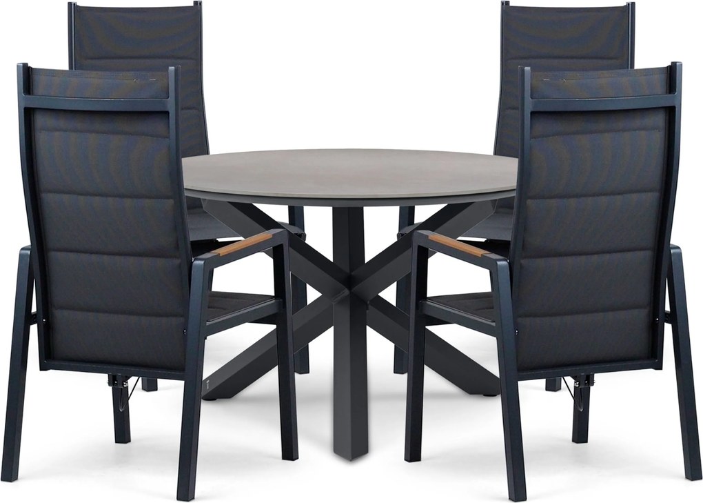 Tuinset Ronde Tuintafel 4 personen 120 cm Aluminium Grijs Lifestyle Garden Furniture Essence/Xento