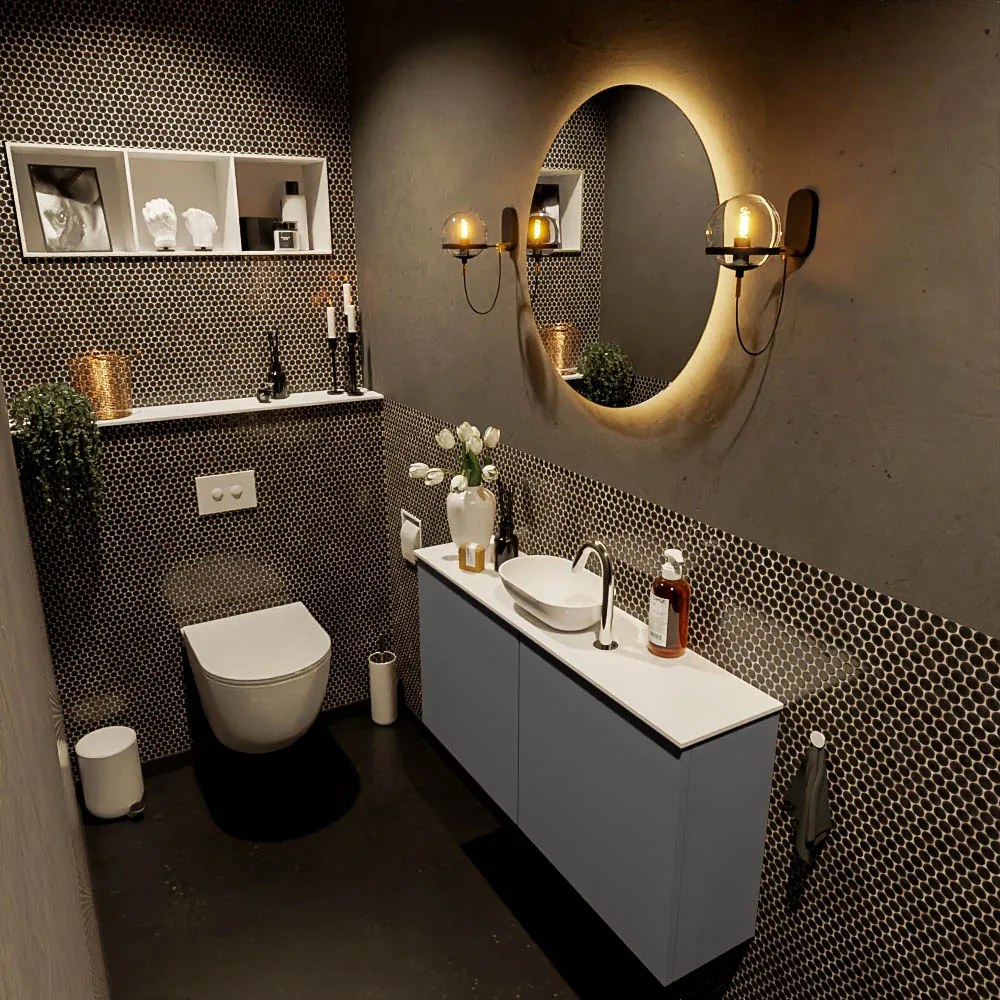 Mondiaz Fowy toiletmeubel 100cm dark grey met witte waskom midden en kraangat